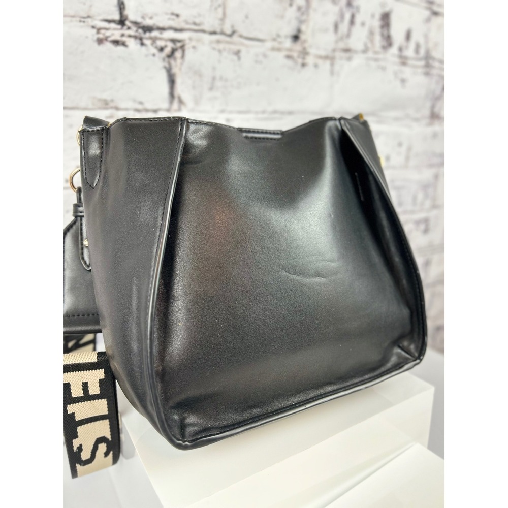 Stella McCartney Black Shoulder Bag Logo Perforated Strap Gold Hardware - Picture 8 of 14